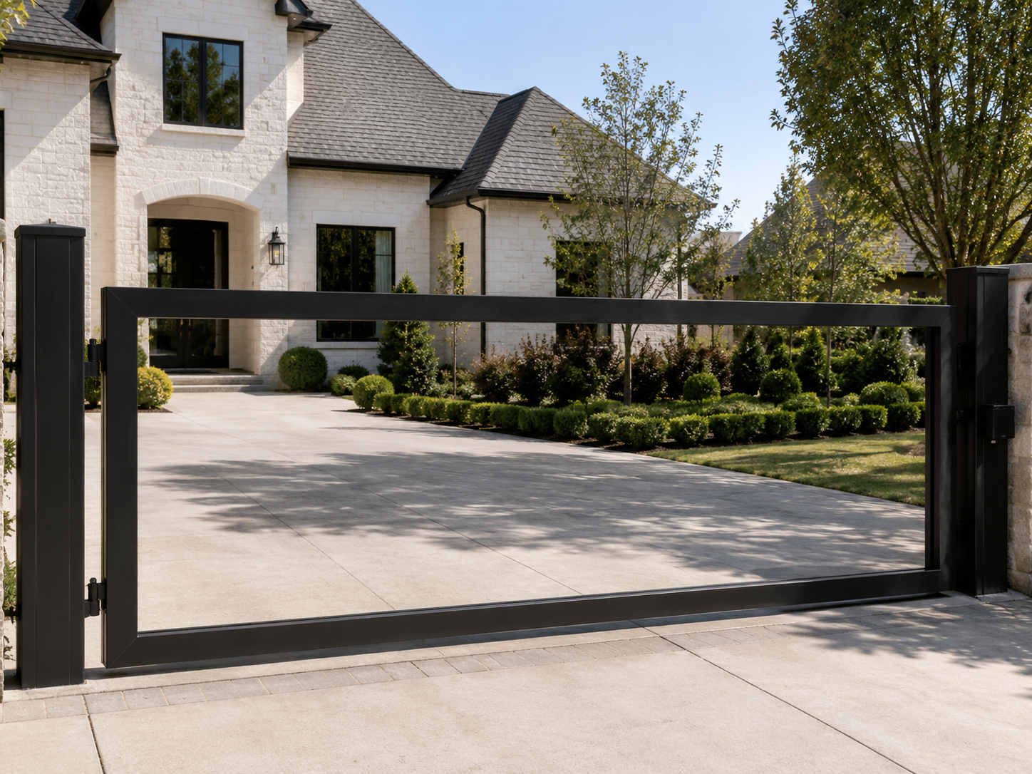 The Plumb driveway gate — ultra-minimal modern steel gate, clean vertical tube frame design | GateBound