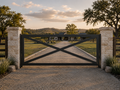 The Crossroads driveway gate — X-brace farmhouse steel gate, Texas ranch aesthetic, powder coated | GateBound